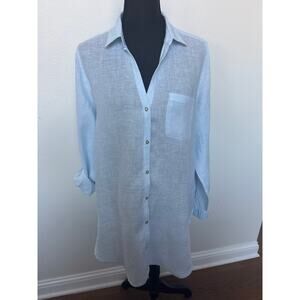 Sigrid Olsen 100% Linen Long-Sleeve Button-Down Tunic Light Blue Women's Large